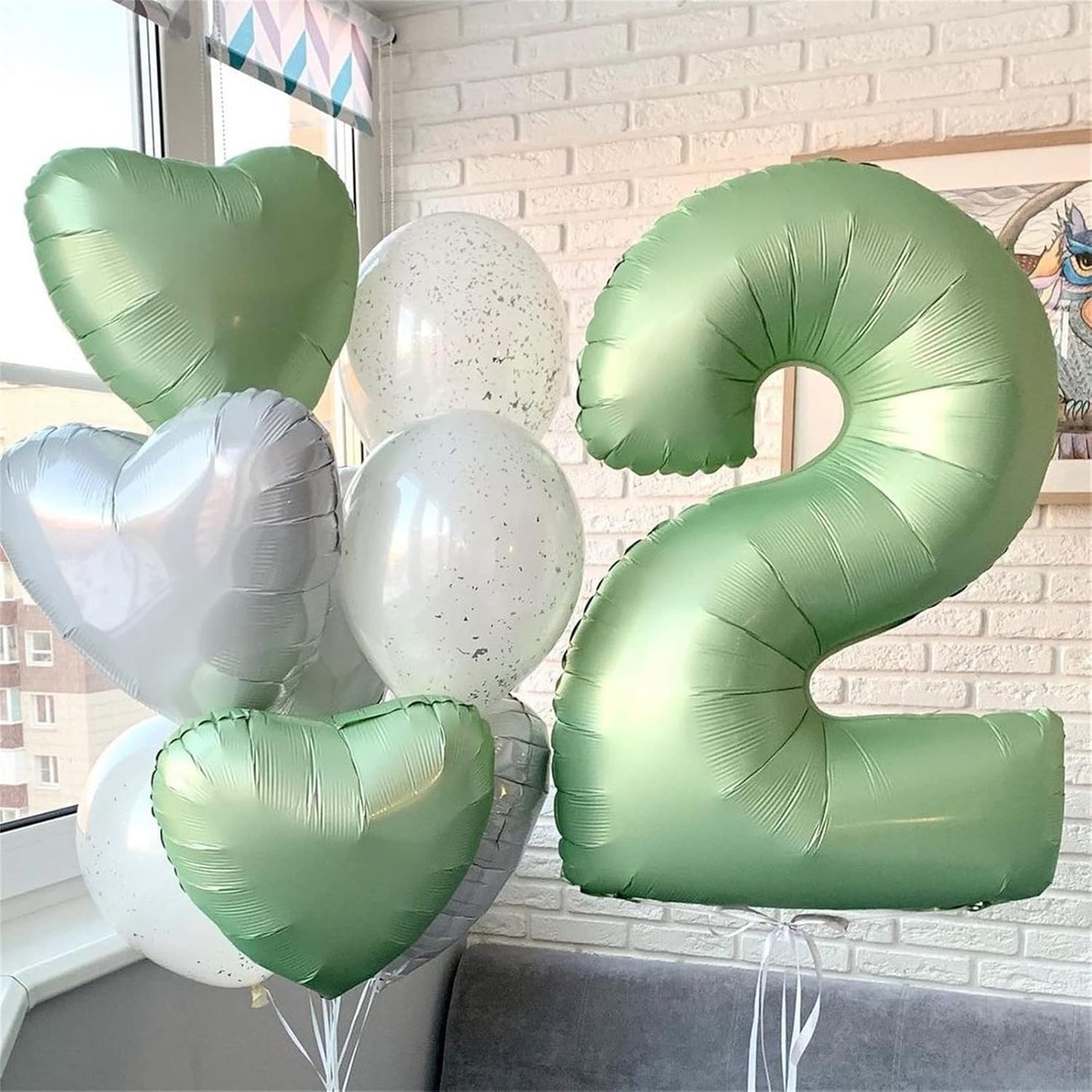 40'' Sage Green Number 9 Balloon, Self Inflating Foil Number Balloons Set 0-9, Olive Green Digital 9 Helium Balloon for Girls Boys 9th Jungle Safari Birthday Party Decorations Anniversary Supplies