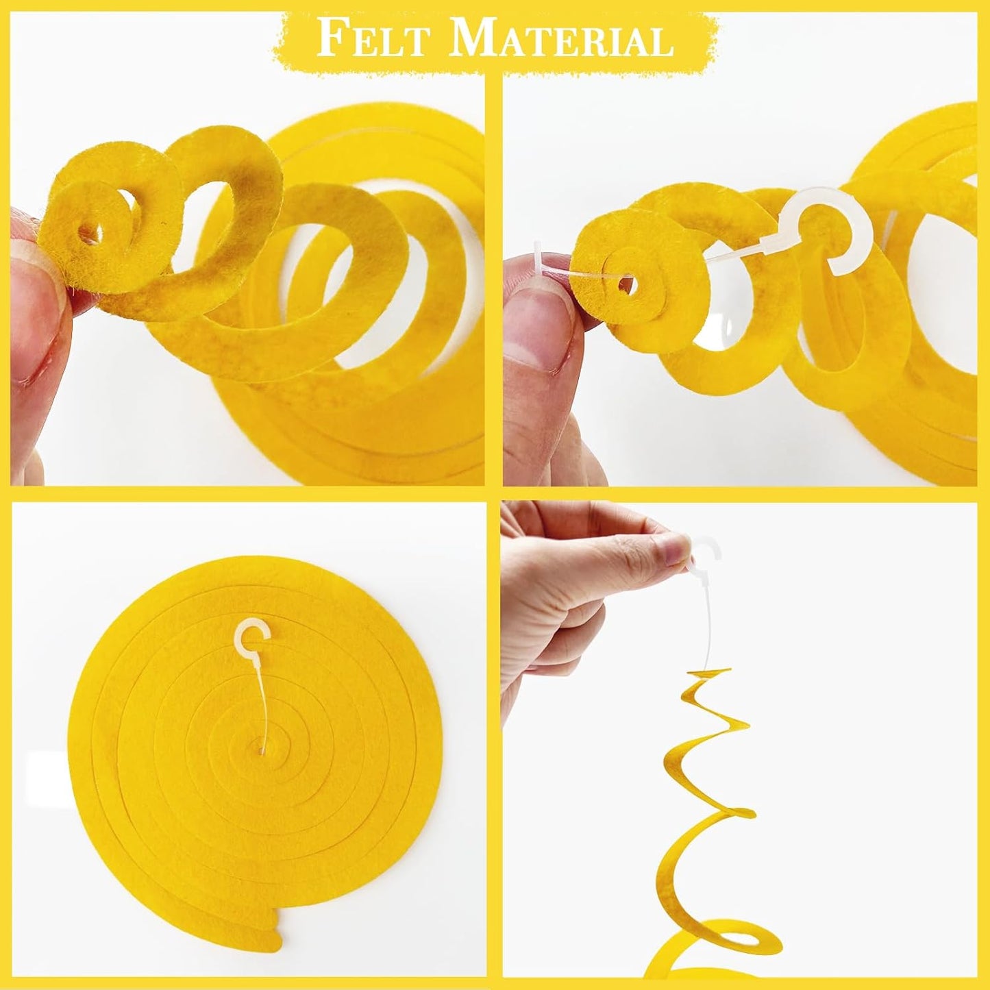 36Pcs Yellow Hanging Swirl Decorations Ombre Yellow Felt Swirl Streamer Spiral Ceiling Decoration Garland for Lemon Bee Sunflower Birthday Wedding Baby Shower Bridal Shower Bachelorette Party Supplies