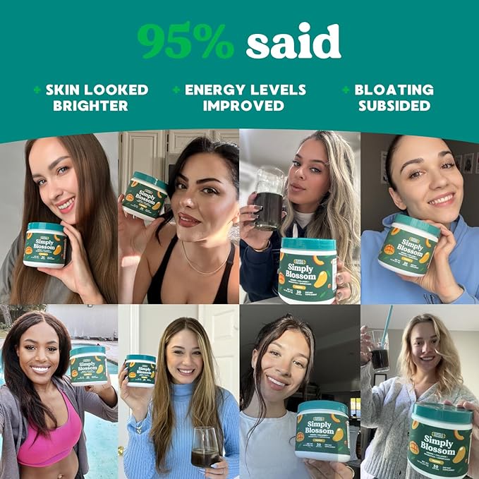 Simply Blossom Nutrition Daily Greens & Superfood Powder + Collagen + Probiotics for Women's Digestive Health & Bloating Relief. Help Your Health Bloom - 2 Month Supply - Mango