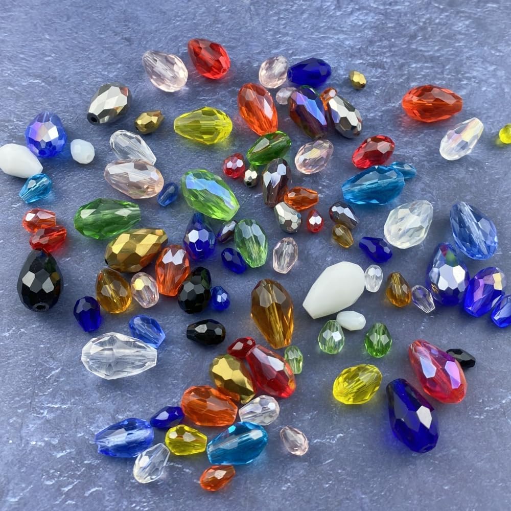 100pcs 8x12mm Teardrop Crystal Glass Beads Vertical Hole Faceted Glass Teardrop Spacer Beads for Bracelets Necklace Earring DIY Jewelry Making Craft(Silver)