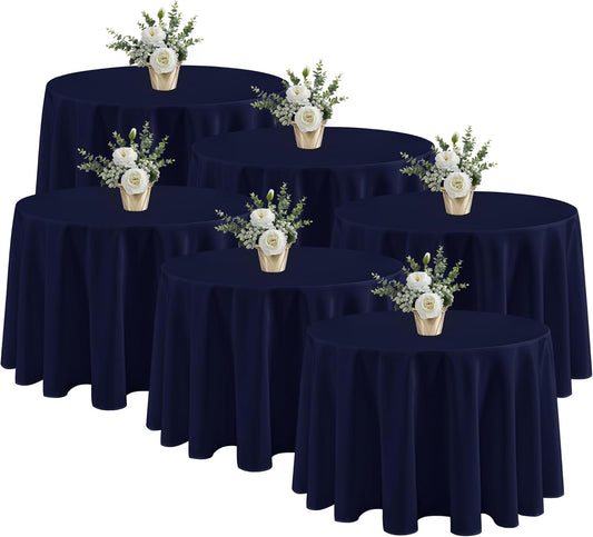 Fitable 6 Pack Navy Tablecloths for Round Tables - 108 Inches in Diameter - Stain Resistant and Washable Table Clothes, Polyester Fabric Table Covers for Wedding, Party, Banquet, Formal Events