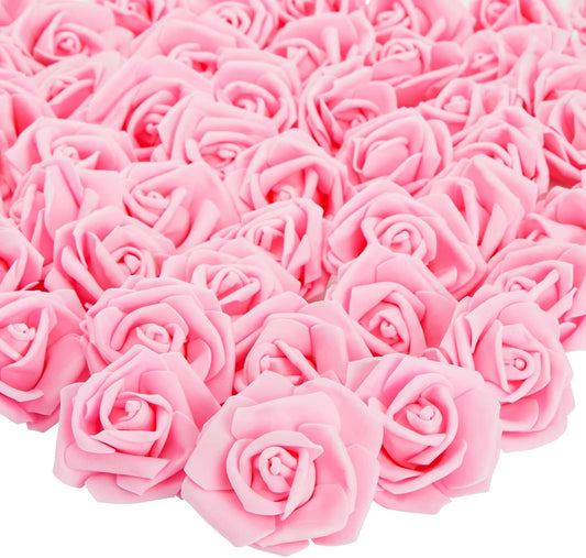 Juvale Pink Roses Artificial Flowers - 100 Pack, 3 in Stemless Foam - Bulk Artificial Blooms for Wedding Decor, Centerpiece Table Decorations & DIY Floral Arrangements