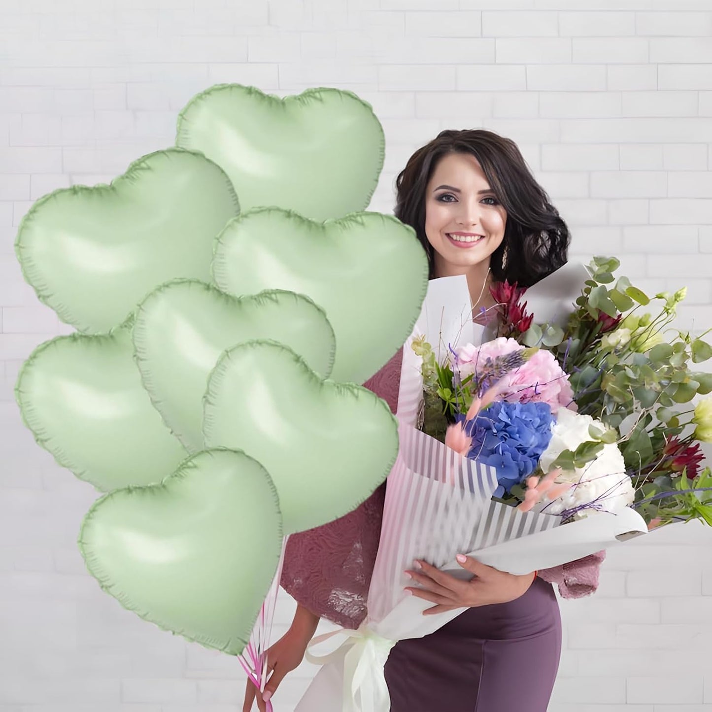 Green Heart Ballloons,18 Inch Pastel Green Foil Love Heart Shaped Balloons 12Pcs Light Green love balloon for Anniversary Birthday Party Baby Shower Valentines Day Decorations