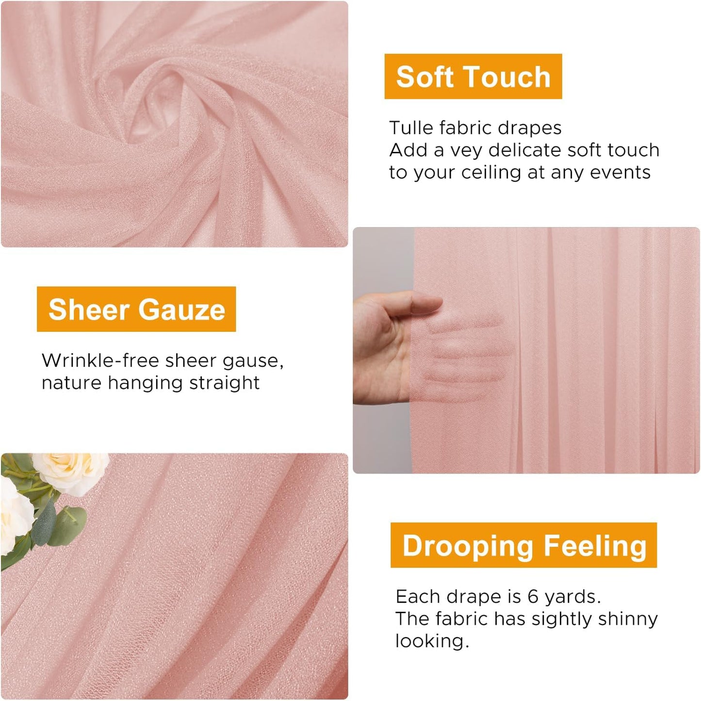Wedding Arch Draping Fabric 1 Panel 28.7" x 20FT Blush Sheer Chiffon Backdrop Drapes for Wedding Ceremony Birthday Party Bridal Shower Outdoor Decoration