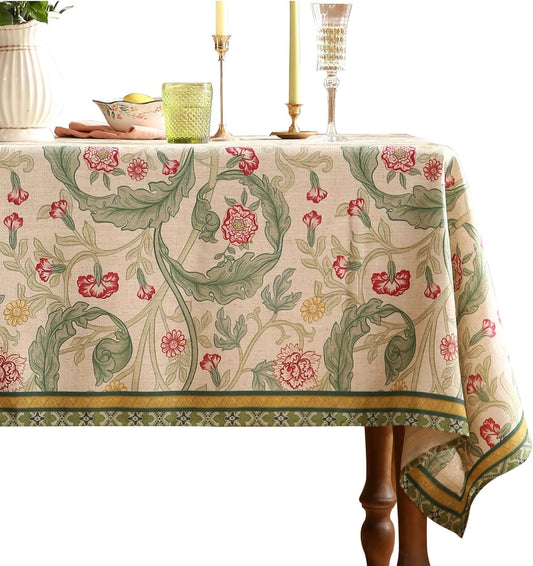 patdrea Designer Linen Small Green Square Tablecloth,Leaves Pattern Floral Durable Vintage Table Cloth,Decoration Table Cover for Kitchen Dining Christmas,Thanksgiving,Tea Party,55"x55"-Cecilia a