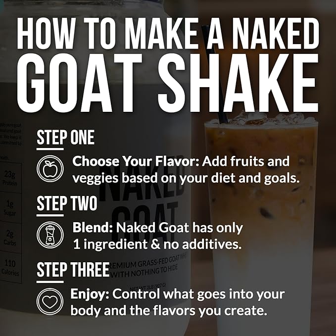 NAKED Goat Vanilla Protein Powder - Pasture Fed Goat Whey Protein Powder from Small-Herd Dairies - Only 3 Ingredients - GMO Free, Soy Free - All Natural - 23 Grams of Protein - 25 Servings