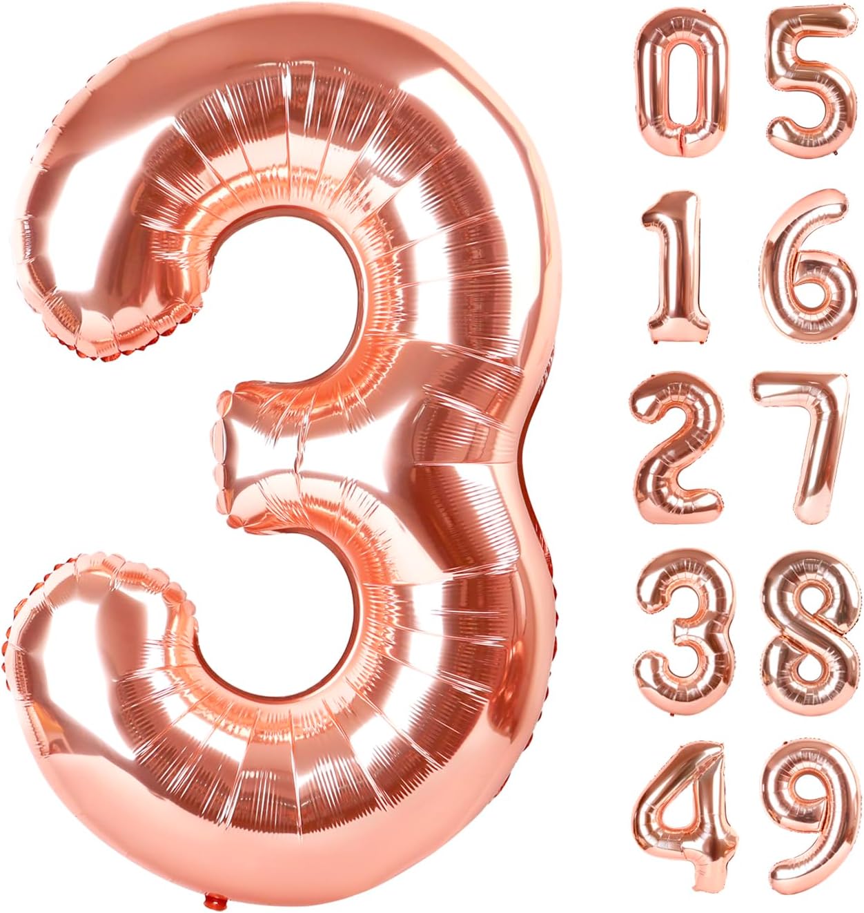 40 Inch Rose Gold 3 Large Number Balloon, 3 13 23 30 33 36 Rose Gold Birthday Party Decorations, Number Three Foil Balloons for Anniversary Party Graduations Celebration Supplies