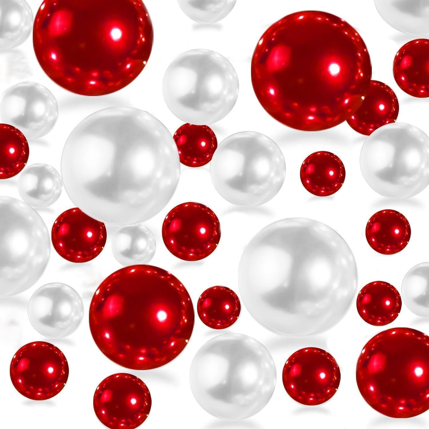 300Pcs Red&White Polished No Hole Pearl Beads Vase Filler, Christmas Vase Filling Decorations, Plastic Pearls, Table Scatters, Wedding Home Decor, 8/14/20 mm