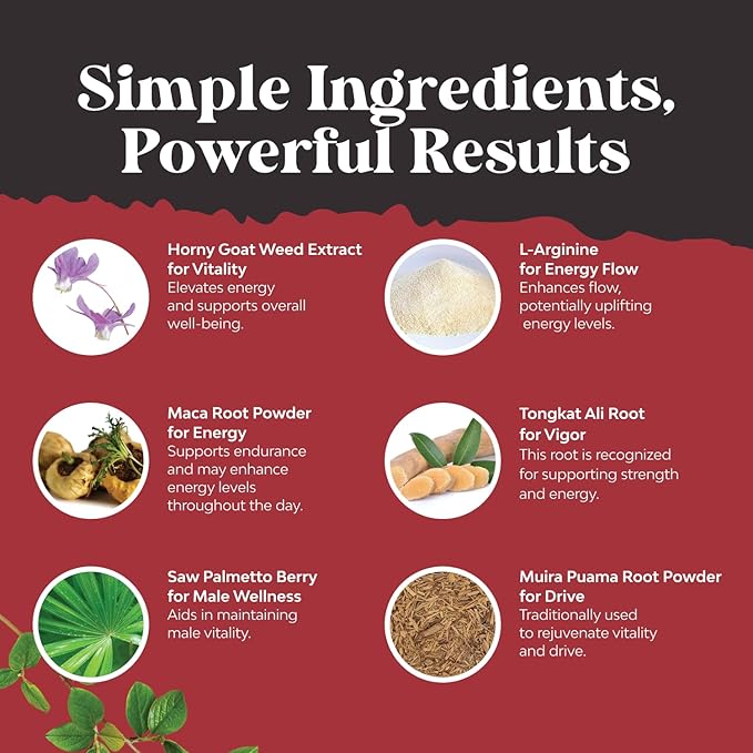 Bundle of Horny Goat Weed for Male Enhancement for Stamina & Energy and Black Maca Root Capsules for Men - Herbal Enhancement Supplement for Men
