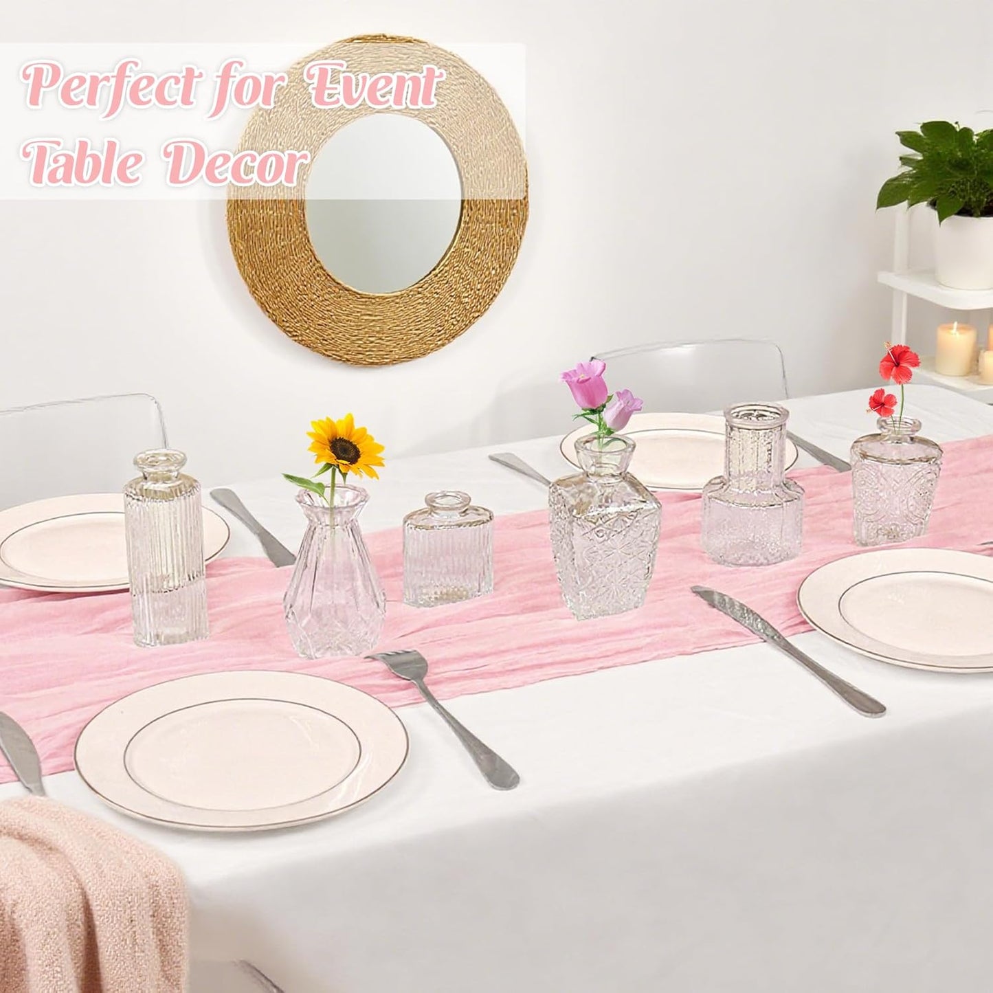 6Pcs Glass Bud Vase Set,Small Flower Vase for Tables Centerpieces Decor, Mini Vintage Clear Vase for Home,Wedding,Party Decorations（6 Pcs，Clear）