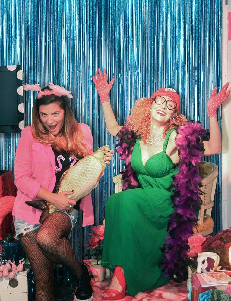 Melsan 2 Pack 3.2 ft x 8.2 ft Teal Tinsel Foil Fringe Curtains Backdrop, Sparkle Metallic Foil Curtains for Frozen/Mermaid/Under Sea Birthday Party Decoration