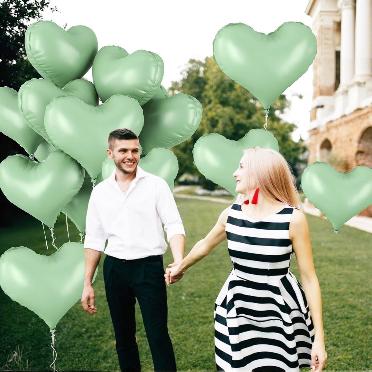 20 Inch Sage Green Heart Balloons, 10 Pcs Heart Shaped Foil Balloons, Pastel Green Helium Balloon for Valentine Bridal Shower Anniversary Wedding Birthday Party Decorations