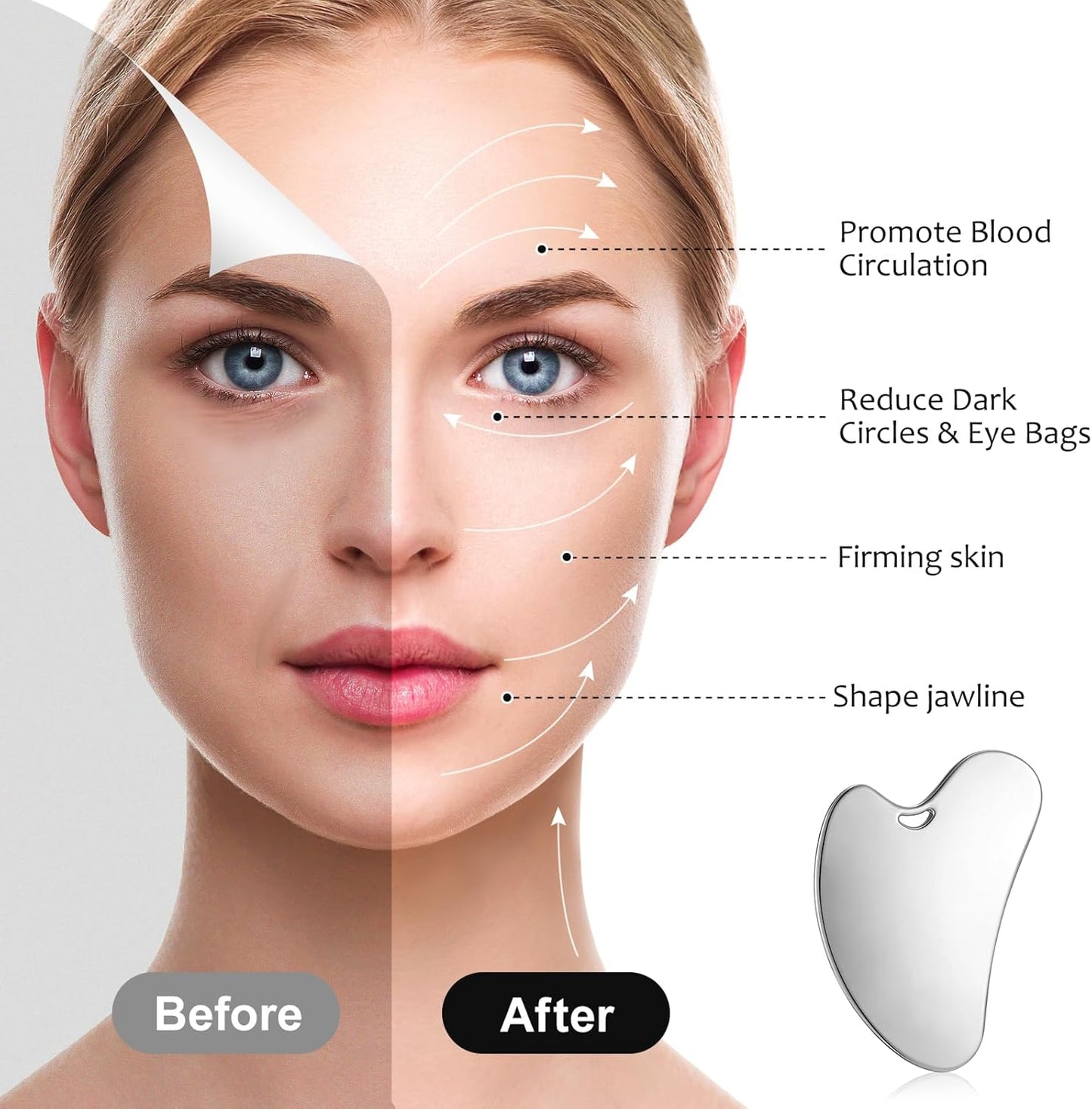 rosenice Gua Sha Facial Tools Guasha Tool Gua Sha Jade Stone for Face Skincare Facial Body Acupuncture Relieve Muscle Tensions Reduce Puffiness Festive Gifts (Matte Silver)