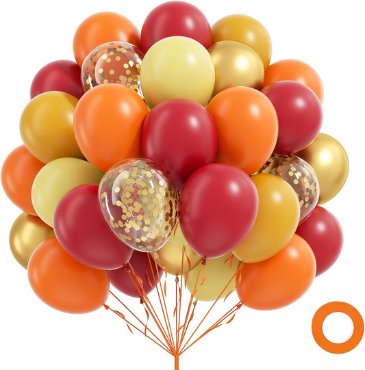 60pcs 12inch Fall Thanksgiving Balloons with Burgundy Burnt Orange Pastel Mustard Yellow Metallic Gold Confetti Autumn Balloons for Fall Thanksgiving Pumpkin Baby Shower Birthday Party Decorations
