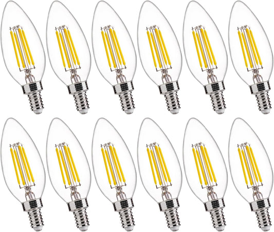 FLSNT 5000K Daylight B10 Dimmable LED E12 Candelabra Bulbs, 40W Equivalent LED Chandelier Light Bulbs, 450LM, Clear Glass Finishing, 12 Pack UL,CA65 Listed.