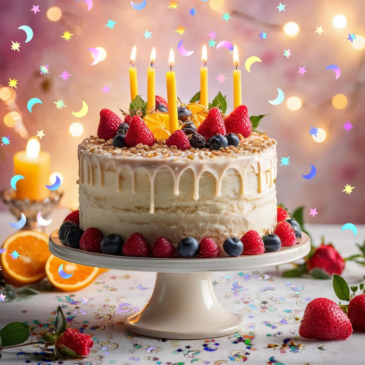 MARFOREVER Holographic Star Moon Confetti, Glitter Birthday Star Scatter Table Confetti Iridescent Sequins Sprinkles Metallic Foil Moon Stars for DIY Wedding Festival Party Decorations(10 mm, Silver)