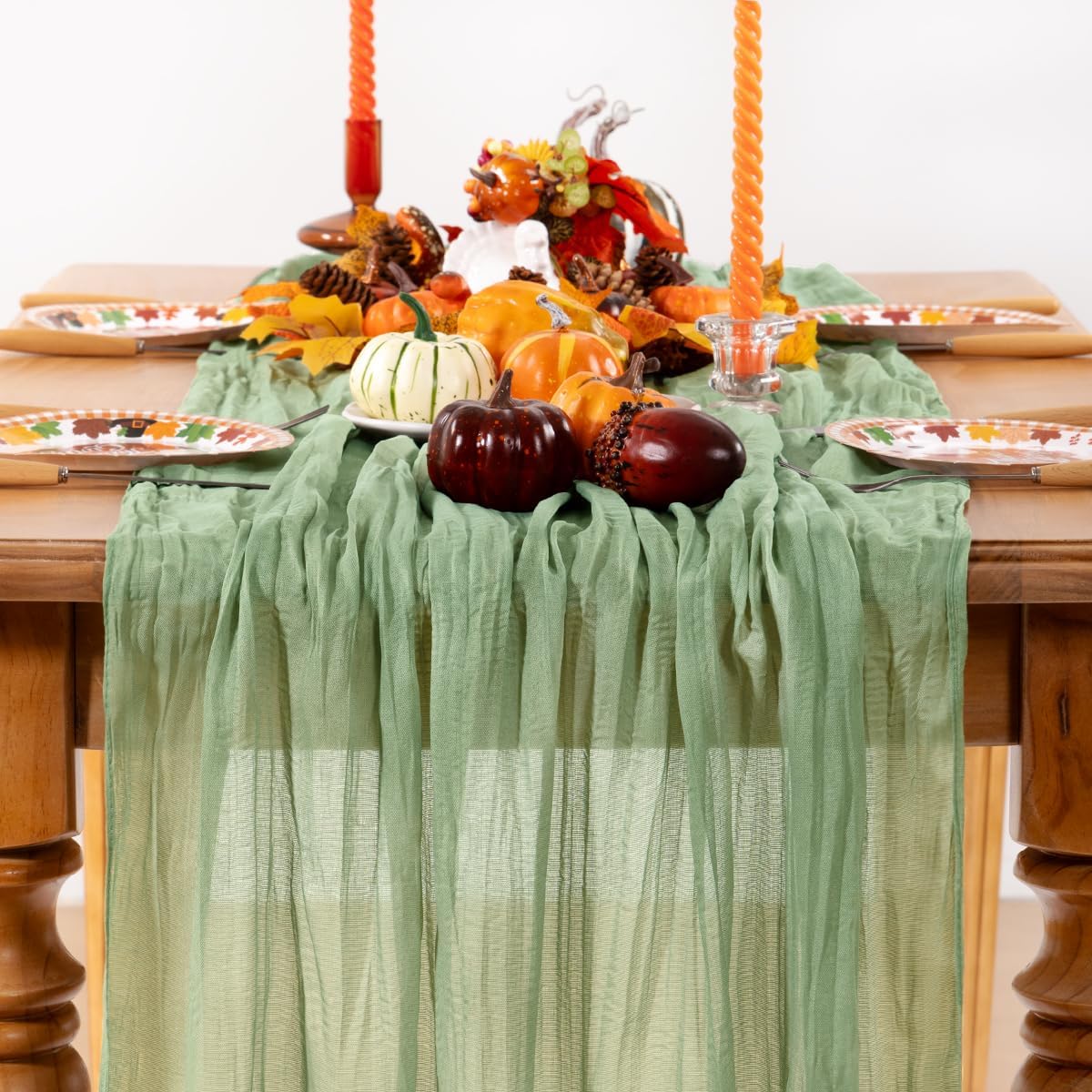 Sage Green Cheesecloth Table Runner 6 Pack Fall Table Runners Boho Gauze 120 Inches Sage Cheese Cloth Fall Table Decorations for Thanksgiving Wedding Bridal Baby Shower Tea Party