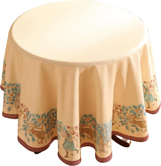 patdrea Designer Small Beige Tablecloth for Round Table,Vintage Anti-Wrinkle French Linen Tree Pattern Table Cloth,Decor Cover for Kitchen Dining Christmas,Thanksgiving,Diameter 55"-Tatiana D