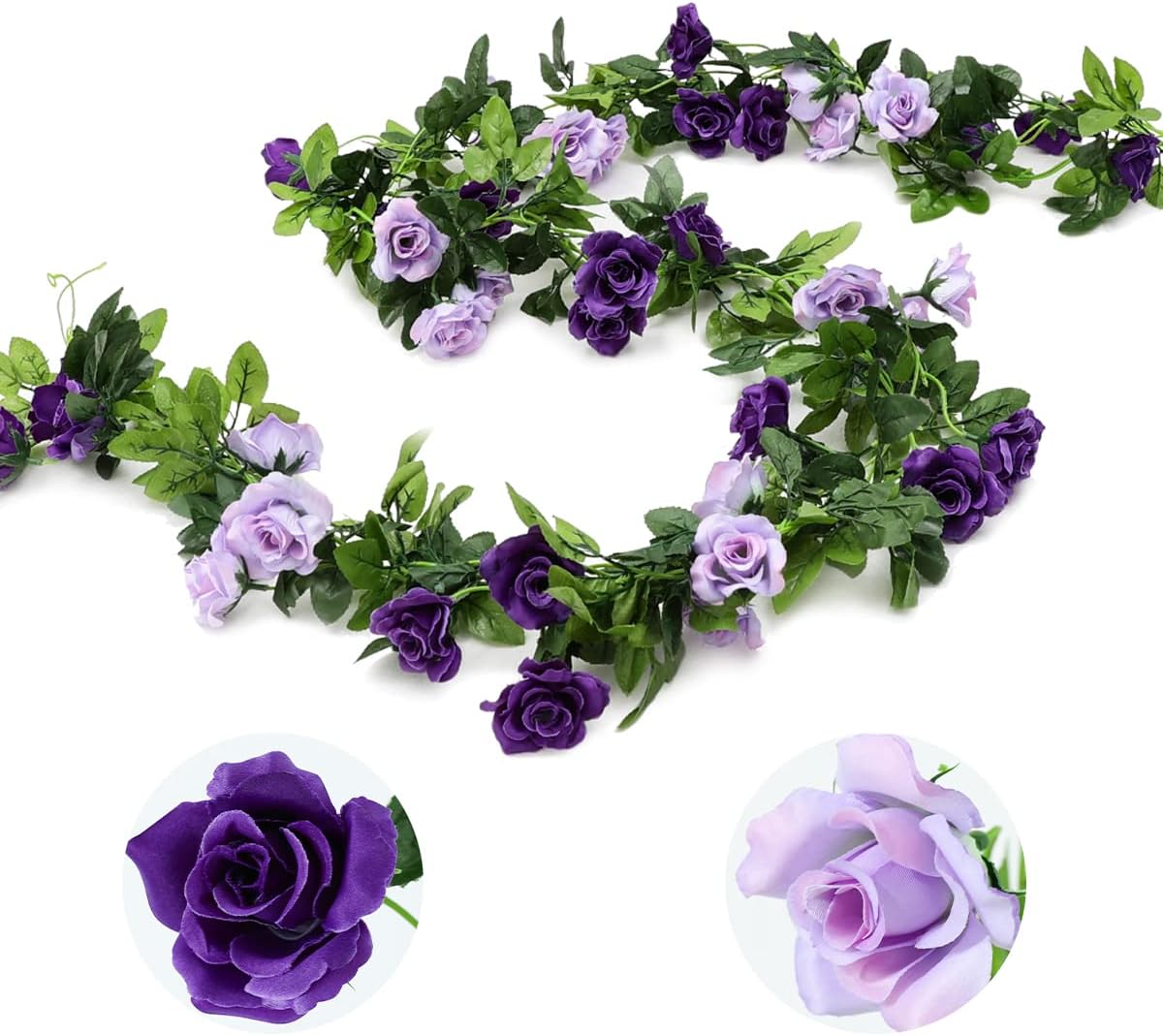 Veryhome 3PCS 23.7FT Artificial Purple Rose Flower Garland, Silk Hanging Floral Garland, Decorative Flower Vines for Room Decor Wedding Arch Flowers for Ceremony (Purple)
