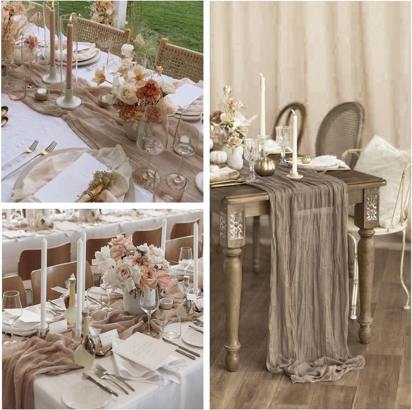 6Pcs Khaki Cheesecloth Table Runner 120 Inch10FT Nude Rustic Boho Cheesecloth Table Runnerfor Wedding Party Baby Shower Birthday Home Decor Holiday Decorations