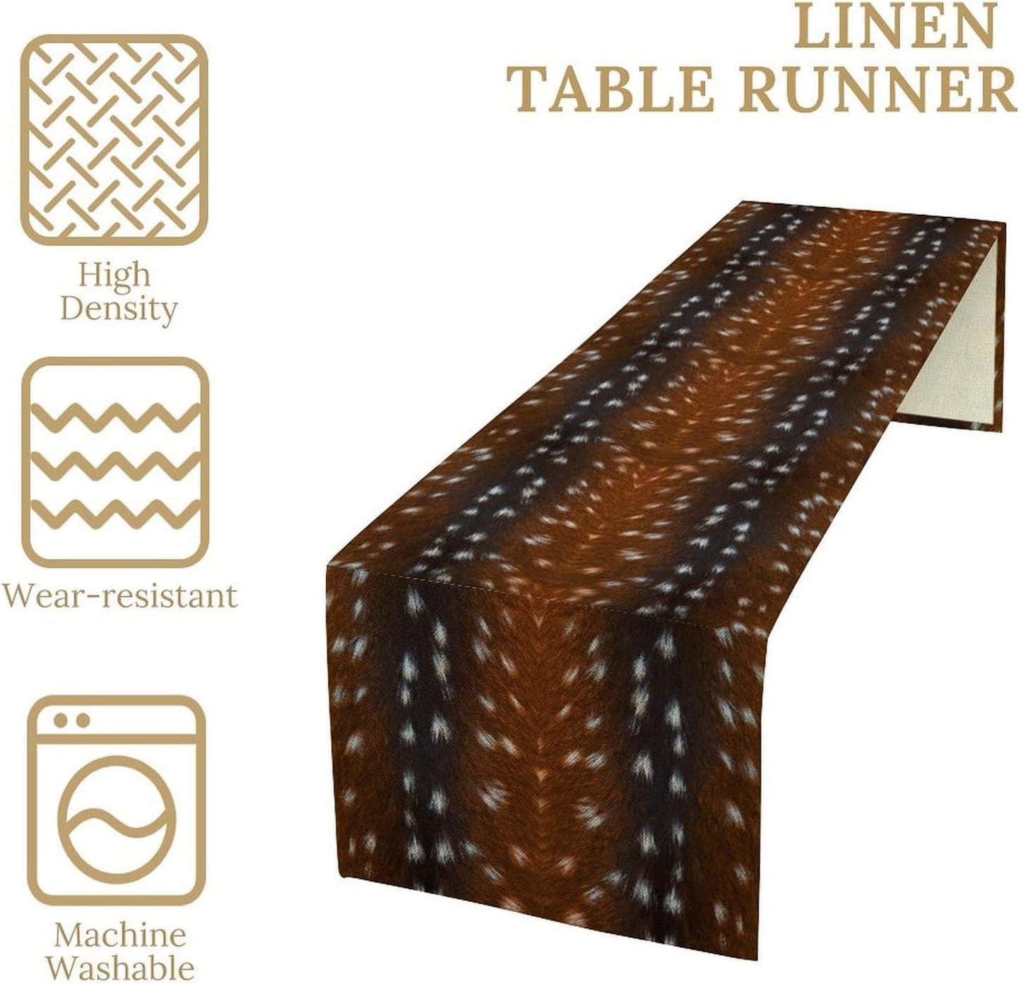 Deer Skin Table Runner Brown Fur Runner Black White Elk Deer Print Fur Western Print Cotton Linen Cottage Dinner Table Runners for Dining Room Kitchen Table Setting, 13x108 Inch