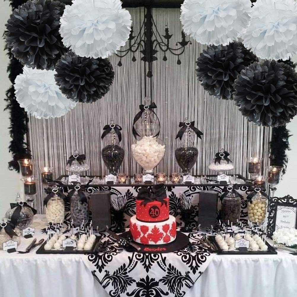 Black and White Paper Flower Tissue Pom Poms Party Supplies (black,white,12pc)