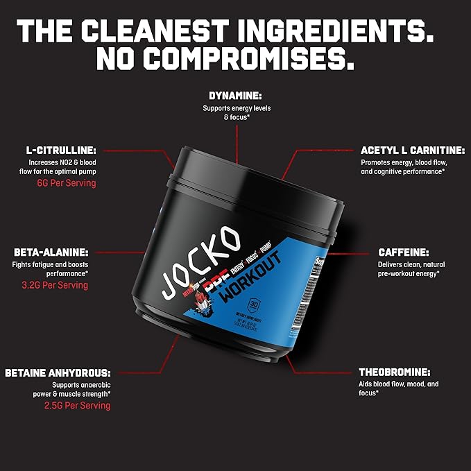 Jocko Fuel Pre Workout for Men & Women - High Stim Low Sugar Blend with Beta Alanine + L-Citrulline, Support Muscle Pump, Energy, & Recovery, 200mg of Caffeine Nitro Pop, 30 Servings 1.31lbs (594 G)