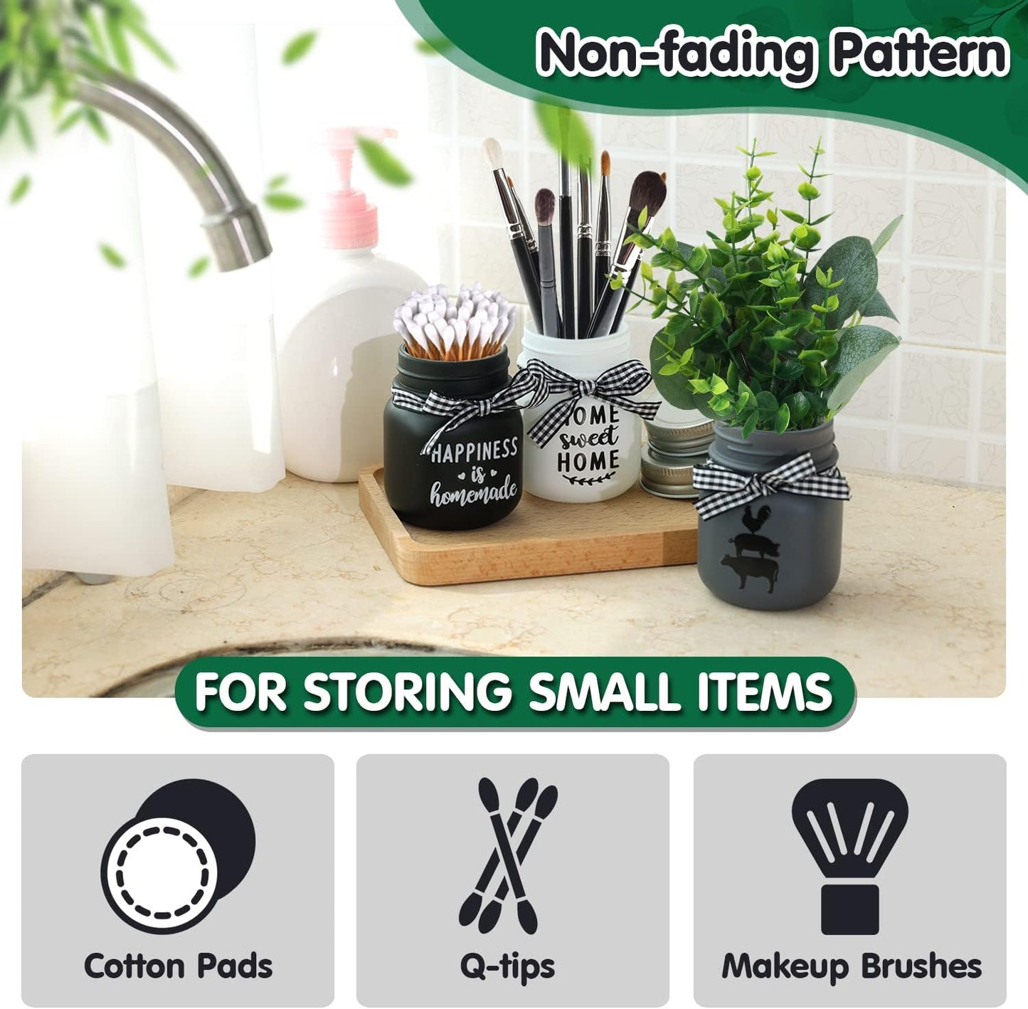 Mini Mason Jar Centerpiece Table Decorations for Farmhouse Coffee Table Dining Table Decor Tiered Tray Jar with Lids for Kitchen Living Room Set of 3