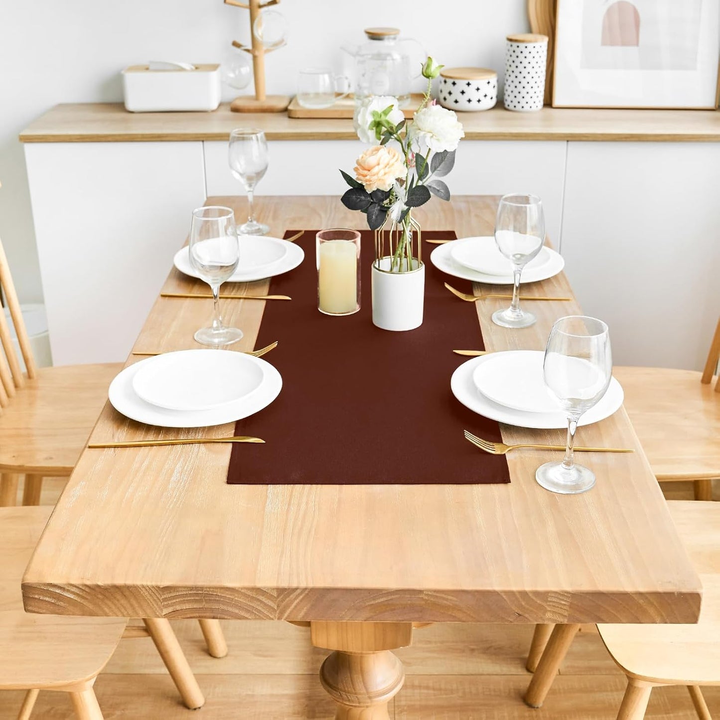 2 Pack Chocolate Small Short Table Runner 12 x 24 Inch Solid Color Runners Coffee Table Dresser for Daily Party Home Decoration