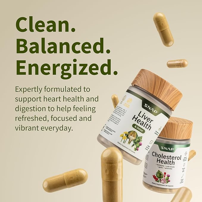 Snap Supplements Liver & Cholesterol Health Support – Natural Cleanse, Detox & Repair with Milk Thistle, Berberine, Garlic & Artichoke – Promotes Heart, Liver & Metabolism – 60 Capsules Each (2-Pack)