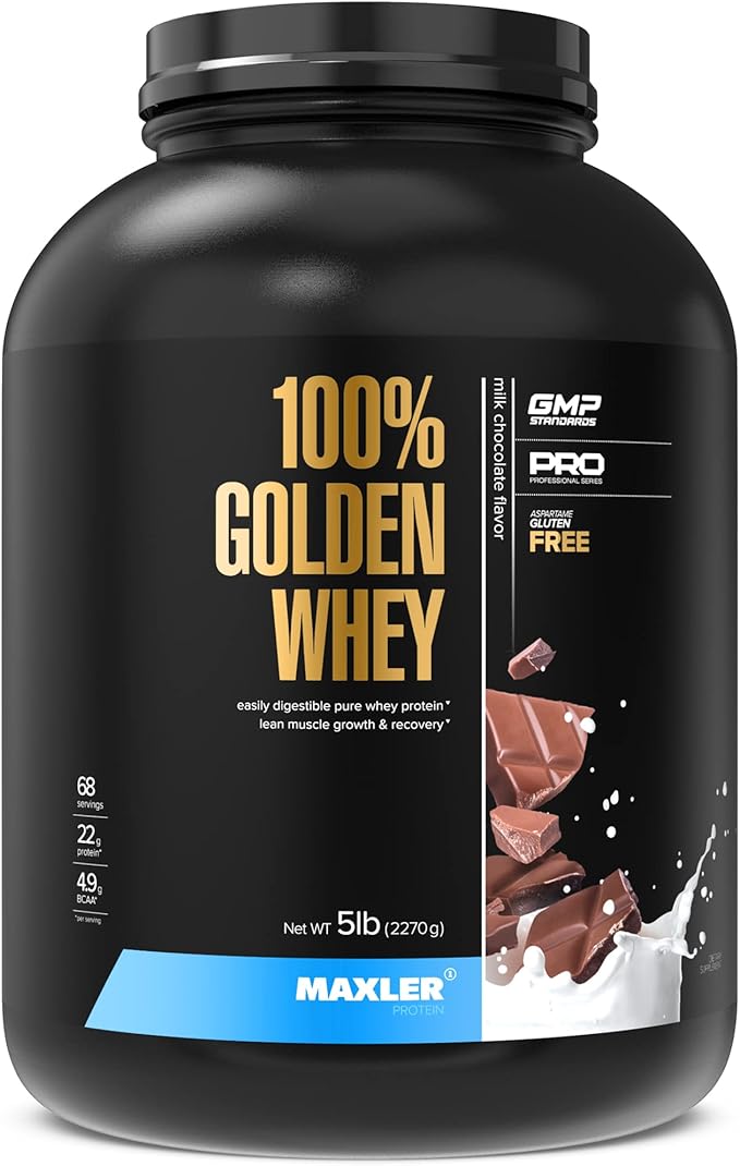 Maxler 100% Golden Whey Protein - 22g Protein per Serving - Premium Whey Protein Powder for Pre Post Workout - Fast-Absorbing Whey Concentrate Isolate & Hydrolysate Blend - Milk Chocolate Protein 5 lb