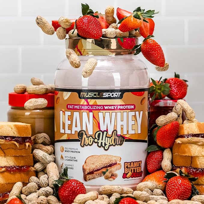 Musclesport Lean Whey Revolution™, Whey Protein Isolate with Hydrolyzed Whey - Low Calorie, Low Carb, Low Fat, Incredible Flavors - 25g Protein per Scoop (2LB, Peanut Butter & Jelly)