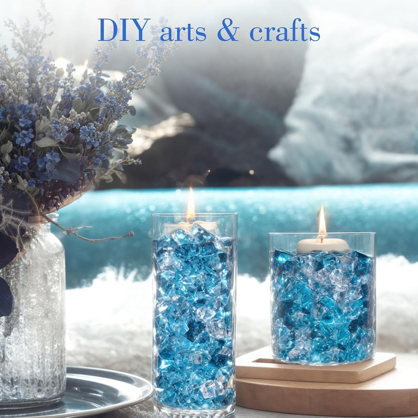 DomeStar 1050PCS Mixed Blue Fake Ice, Fake Diamonds, Vase Fillers Clear Rocks for Fish Tank Table Scatter Decor