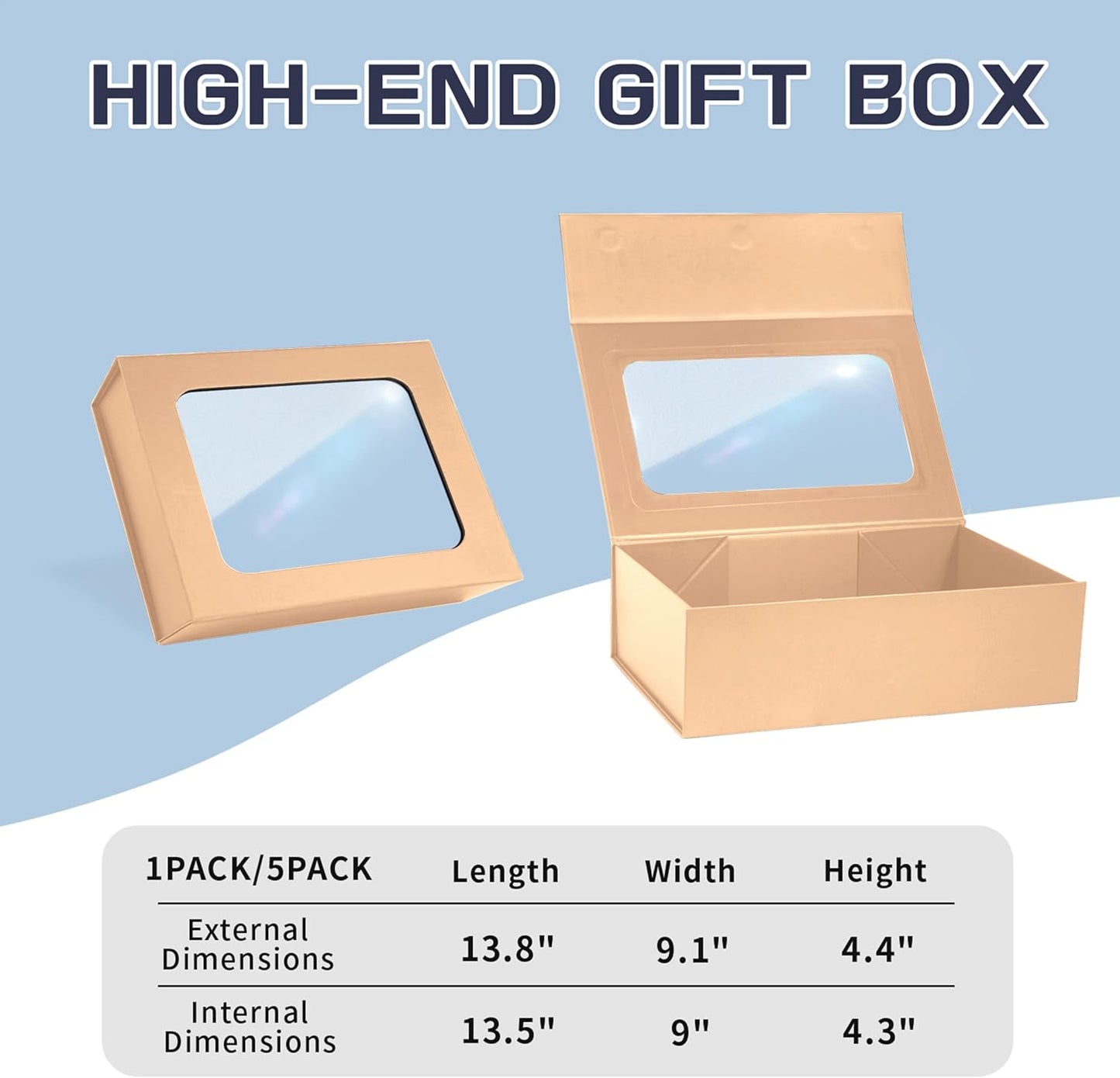 Rose Gold Large Gift Boxes with Window, 13.5"x9"x4.3" Bridesmaid Boxe for Gift Giving,Birthday Gift Box with Magnetic,Closure Lid Gift Boxes for Presents,Cute Boxe,Luxury for Gift Packaging,Gift Box for Wrapping Gifts