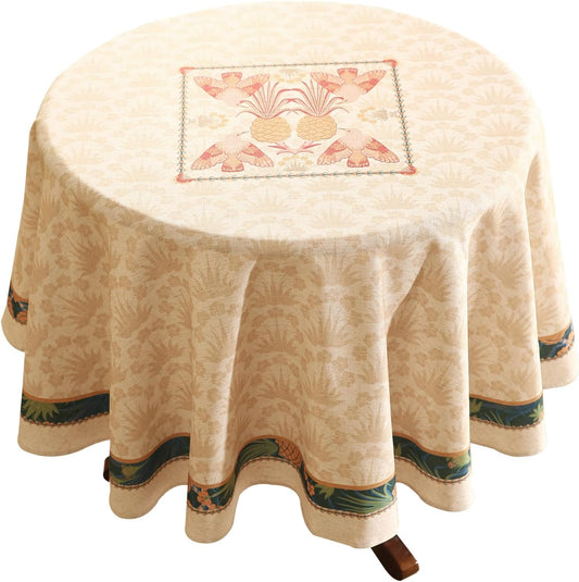 patdrea Designer Linen Tablecloth for Round Table,Anti-Wrinkle Durable Breathable Tablecloths,Decoration Table Cover Cloth for Kitchen Dining,Christmas,Thanksgiving,Diameter 67"-Pineapple a
