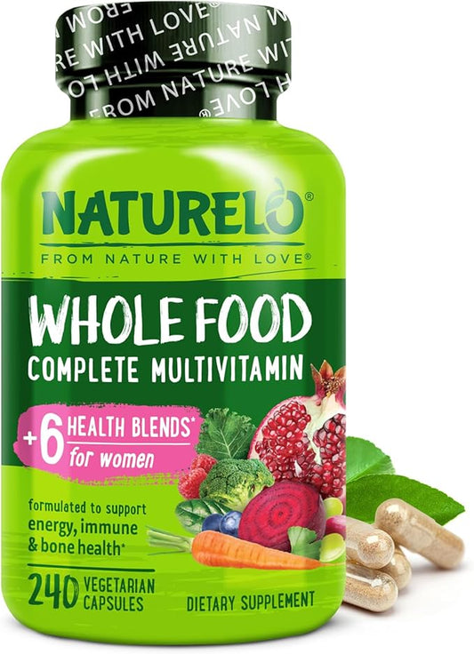 NATURELO Whole Food Multivitamin for Women - with Vitamins, Minerals, & Organic Extracts - Supplement for Energy and Heart Health - Non GMO - 240 Vegan Capsules