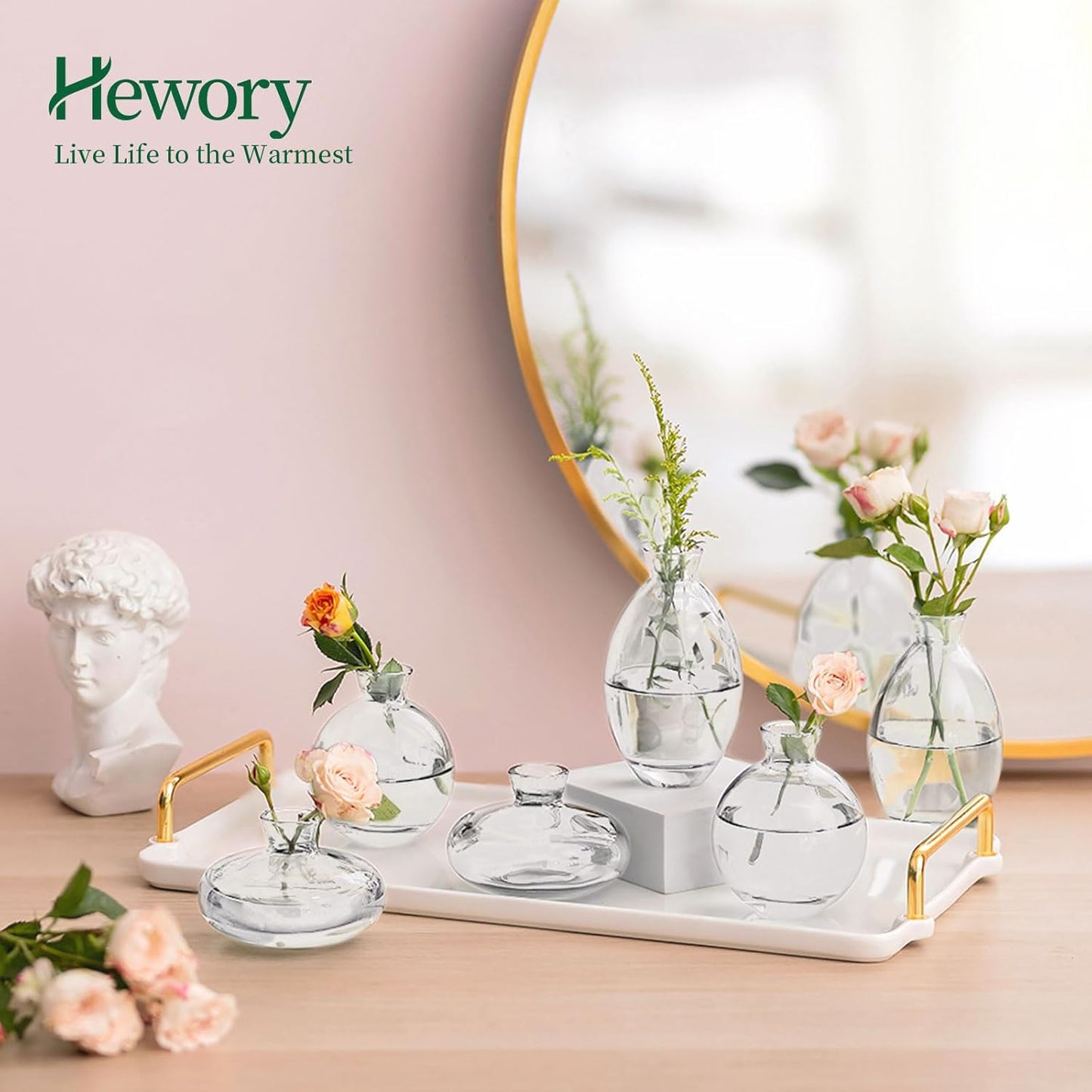 Glass Bud Vases Set of 12, Hewory Cute Clear Small Vases Handmade, Mini Glass Flower Vase for Floral Arrangement, Tiny Centerpiece for Wedding Party Events Home Office Table Decor (Not Include Flower)