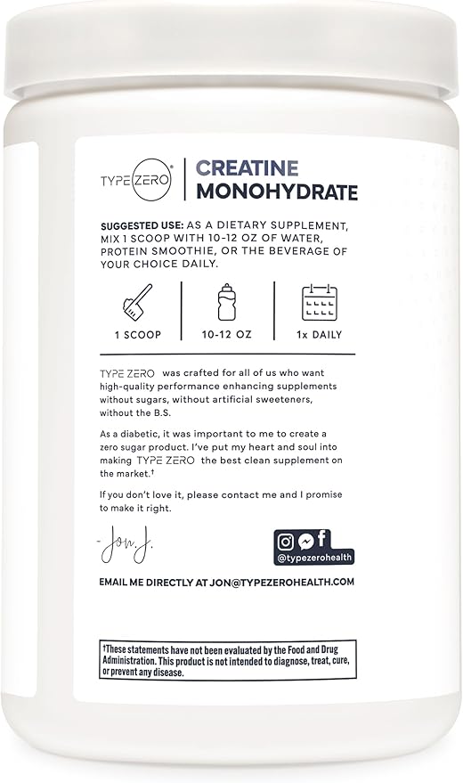 Type Zero Creatine Monohydrate Powder 500 Grams, Blue Raspberry Flavor - Gluten-Free