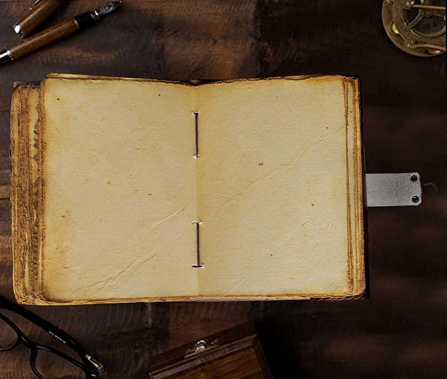 cuero 3 Moon Blue Lapiz Embossed Vintage Leather Journal for Men & Women - 140 Pages, Antique Handmade Deckle Edge Vintage Paper, Leather Journal Writing Notebook Dairy Gift (7 inch by 10 inch, Brown)