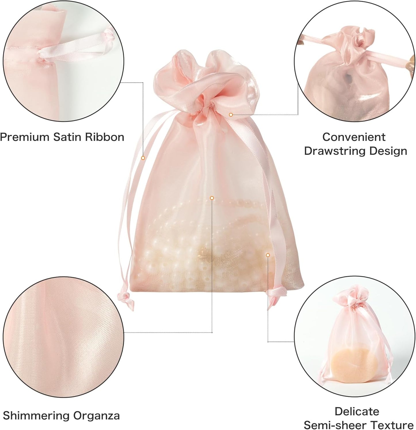 QIANF 20 Pcs Pink Small Organza Bags 6X9 inch for Wedding Favors with Drawstring, Mini Mesh Gift Bags Jewelry Pouch for Candy Bridal Shower Party Favor Baby Shower Christmas