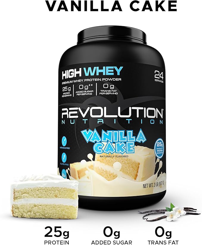 High Whey, Protein Powder 2LB, Whey Isolate, Gluten Free, Lean Muscle Mass for Men & Women, 25g of Protein Per Scoop, 908 g, 24 Servings (Vanilla Cake, 2 Pound)