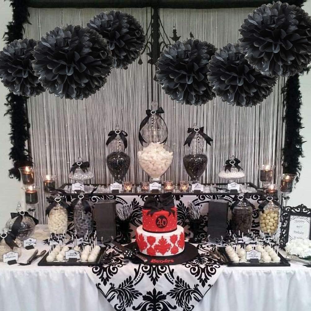 MOWO Black Paper Flower Tissue Pom Poms Party Supplies (Black,12pc)