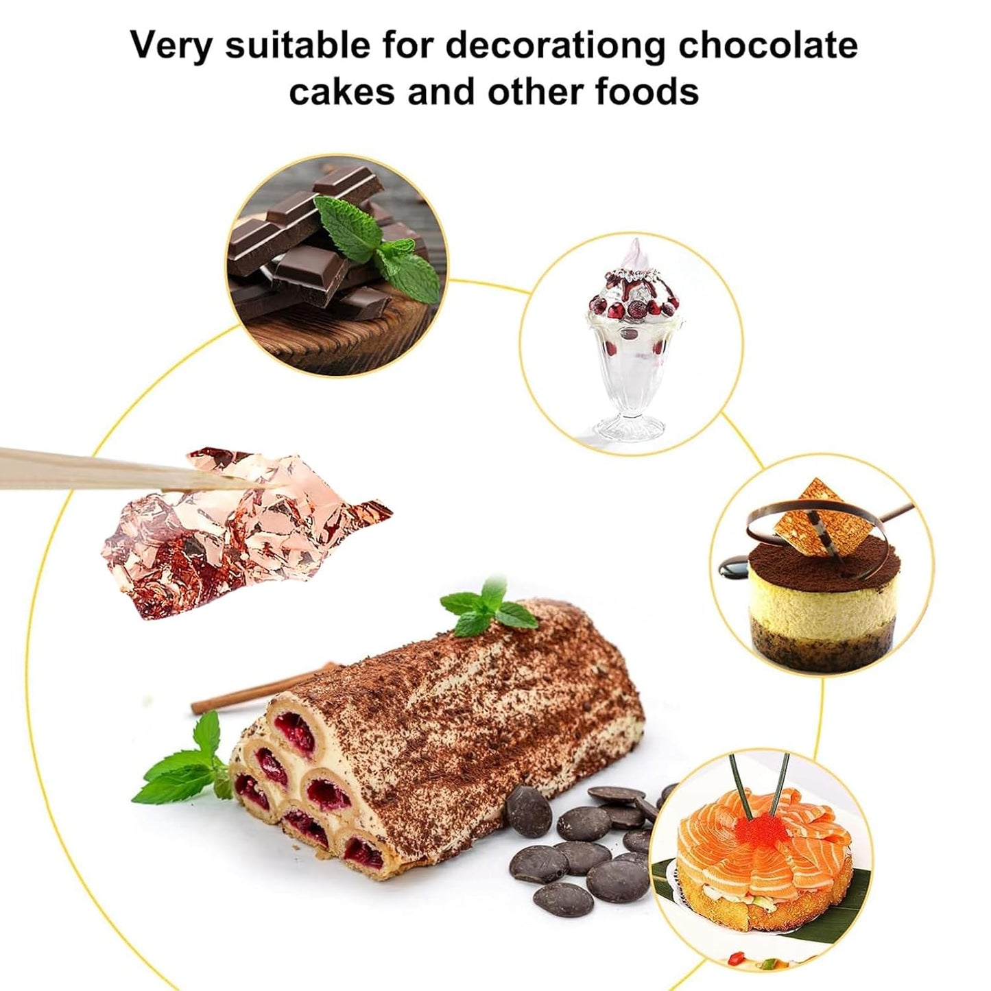 Edible Gold Leaf, Gold Leaf Cake Decoration Gold Flakes Food Gold Foil Decoration Baking Gold Foil Decor Chocolates Decor Gold Leaf Sheets for Cooking Dessert Decoration Crafts Makeup (Rose Gold)