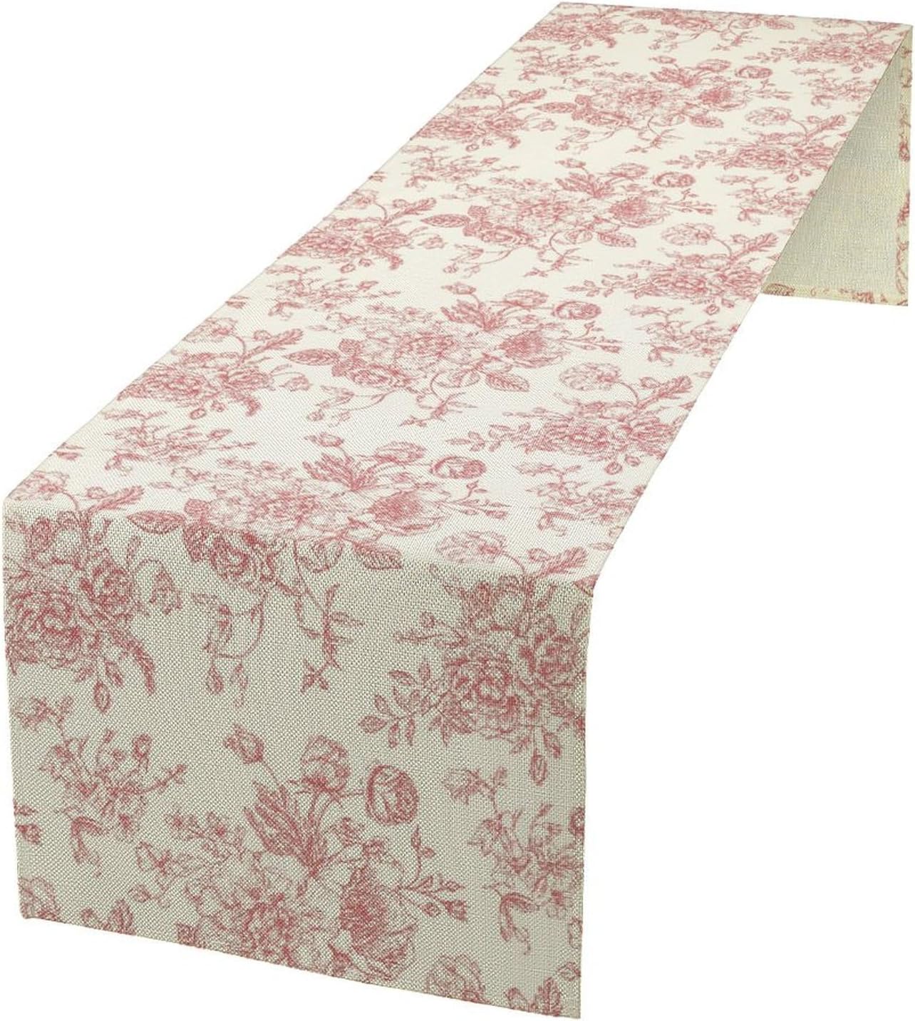 Pink White Flower Table Runner, Wildfloral Floral Sketch Pattern Print Kitchen Dinning Table Runner for Indoor Outdoor Home Wedding Party Holiday, 13x70 Inch