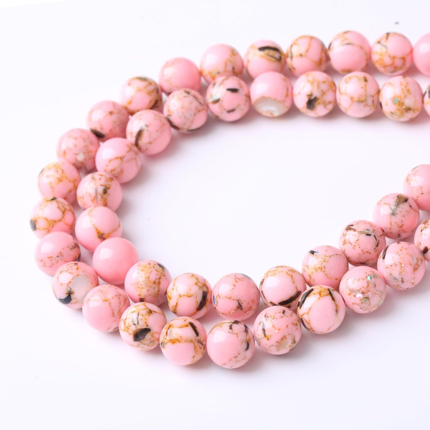 Pink Shell Turquoise Stone Beads Gemstone Round Crystal Energy Jade Beads Stone Beads for Jewelry Making DIY Bracelet Necklace Jewelry Making 1 Strand 15.5inch 35PCS 10MM