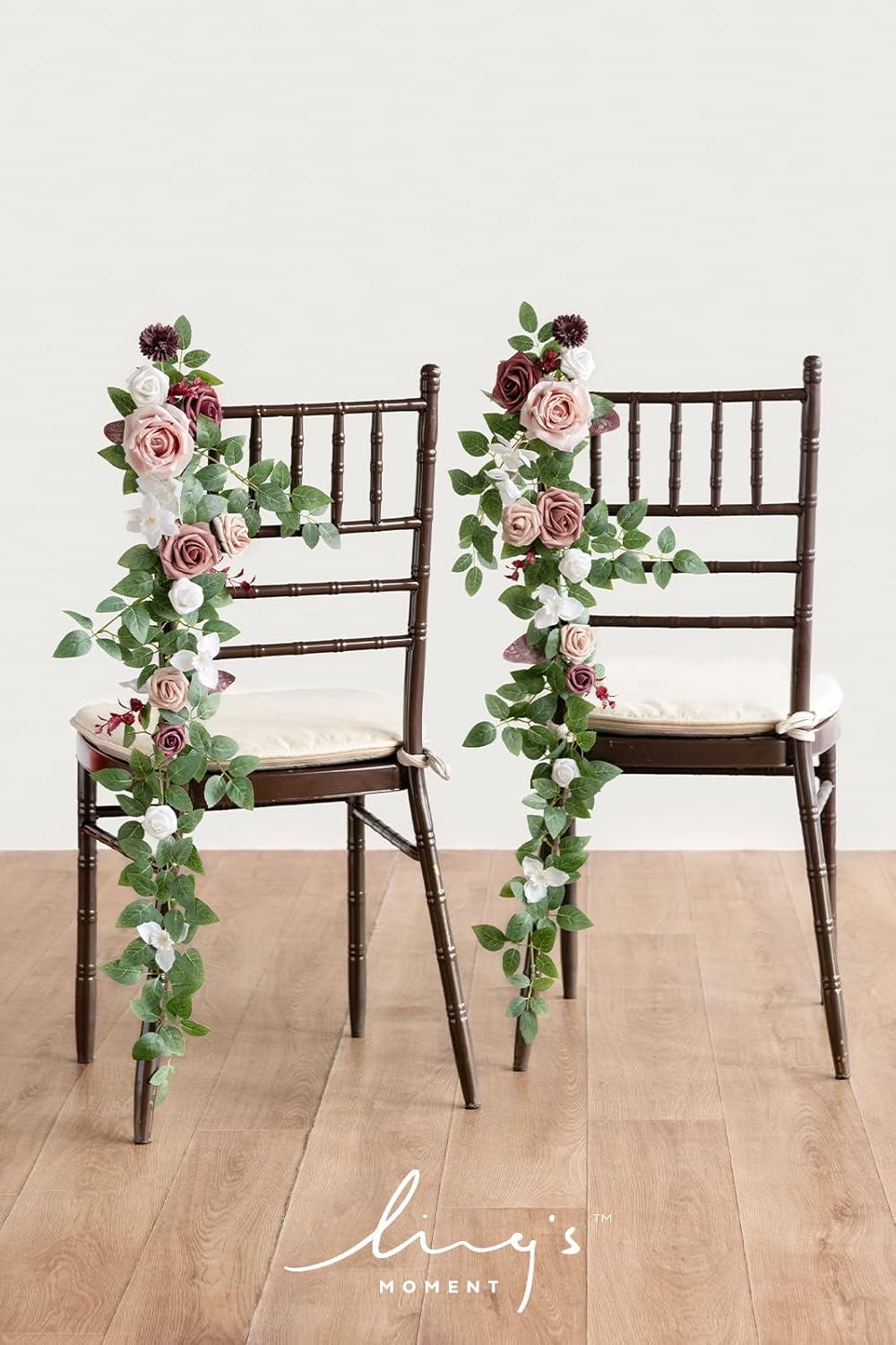 Ling's Moment 10pcs Wedding Chair Decorations Aisle Floral Swag Artificial Pew Flowers Hanging Garland Dusty Rose & Mauve For Ceremony Reception Church Rose Floral Faux Arrangement Party Outdoor Decor