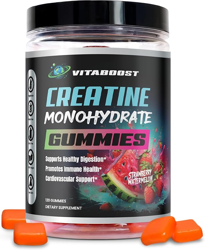 Creatine Gummies 5g- Natural Creatine Monohydrate for Men & Women- Delicious Strawberry Watermelon Flavor- Boost Strength, Energy & Muscle Growth- Vegan Pre Workout Gummies- Made in USA