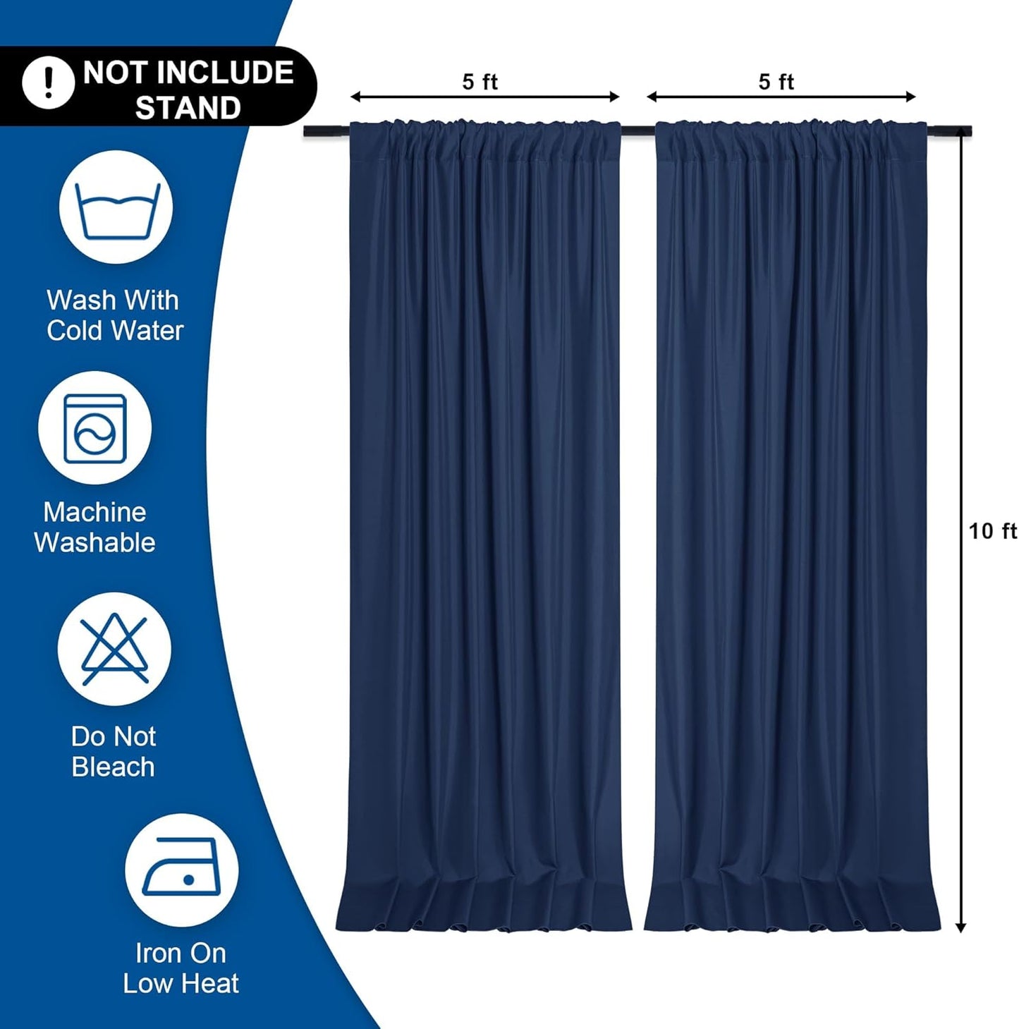 DWCN Backdrop Curtains for Parties, Background Curtains Photography Backdrop Drapes with Rod Pockets for Wedding Decorations Stage Birthday Family Gatherings, 2 Panels 5ft x 10ft, Navy Blue