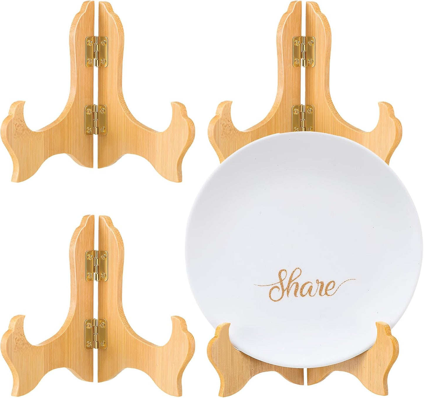 Tatuo 4 Packs Wooden Display Stand Decorative Plate Stands for Display Picture Frame Holder Easels(Wood,4 Inch)