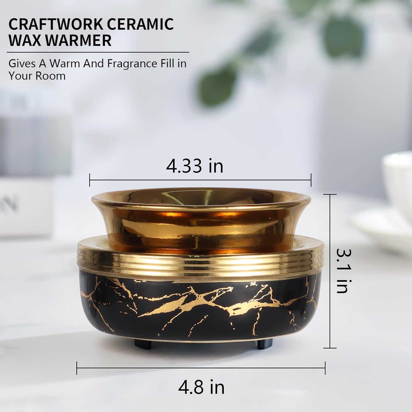 mocosa Ceramic Wax Melt Warmer Candle Warmer 3-in-1 Wax Warmer for Scented Wax Burner Electric Melter as Gifts for Mom Grandma Women（Black Gold）